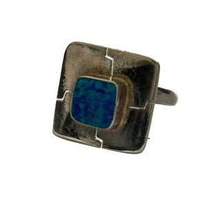 Sterling Silver Blue Green Opal Ring Stamped Mexico Sz 6.75 4 Gram